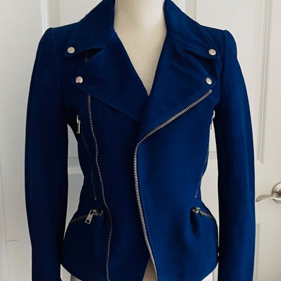 ALEXANDER MCQUEEN COBALT NUBUCK LEATHER MOTO JACKET - SIZE 40 IT - PRISTINE - Picture 13 of 13